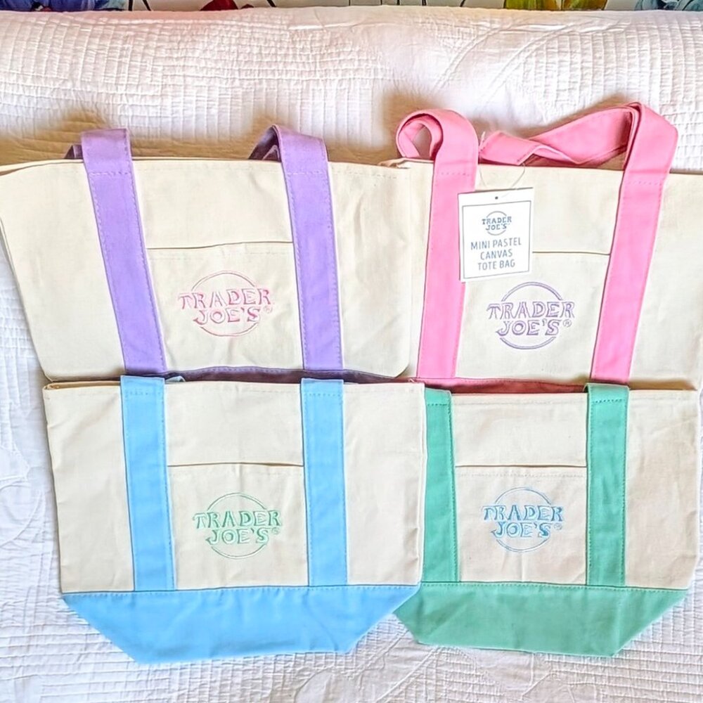 NWT LIMITED RELEASE Trader Joe's Pastel Set Mini Canvas Tote Bag‎s 🛍️